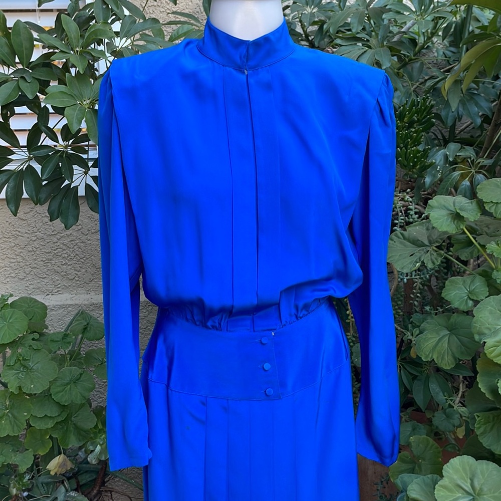Vintage royal blue Cadaz silk dress - Picture 2 of 12